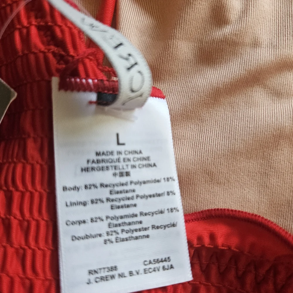 J.Crew Textured Smocked Square Neck Medium Coverage Bikini Top, Large, Red